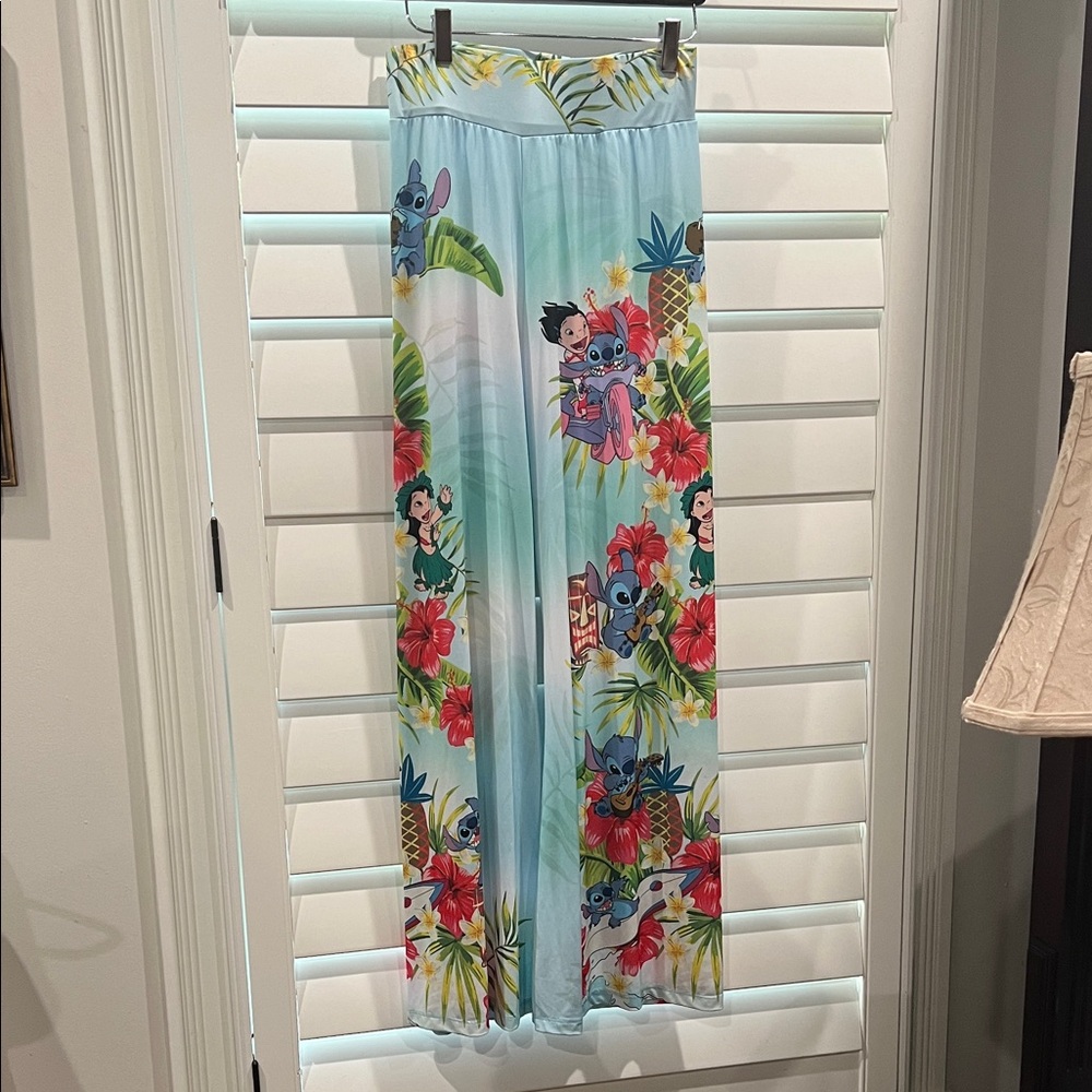 Disney Boutique RARE Stitch Tropical Print Pants - Blue, Pink , Green